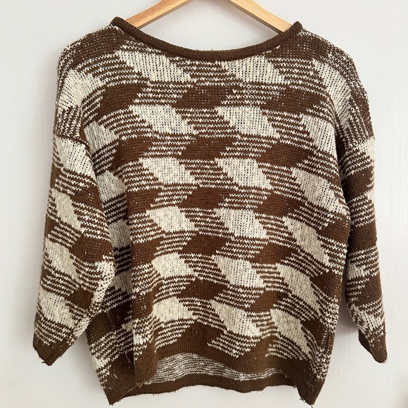 Sweaters - Vintage Brown & Cream Textured Knit Sweater – Japan Find